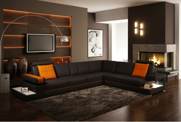 Leren bank Bank Woongebied Hoekbank Hoek Modern Set Ontwerp Decor