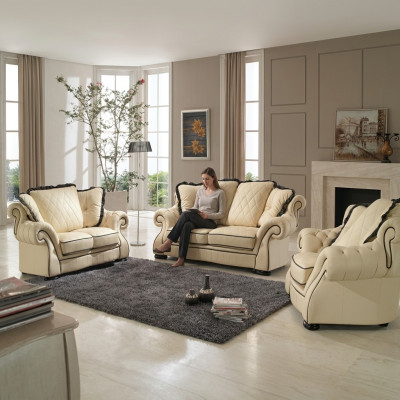 Klassieke bankstel bank bekleding zit-leer set 3+2+1 banken