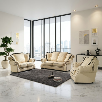 Klassieke bankstel bank bekleding zit-leer set 3+2+1 banken