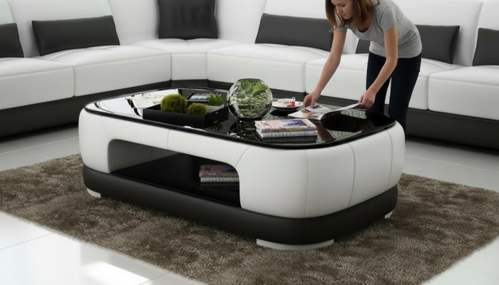 Gevoerde salontafel Tafel Salontafels Glazen tafel Bijzettafel