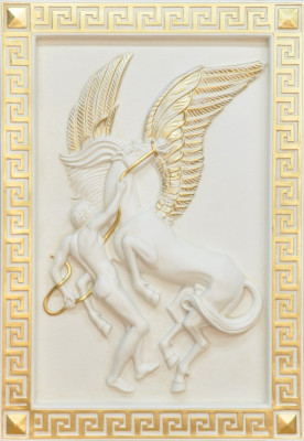 Pegasus wandreliëf in antieke stijl, reliëf wand schilderij, antiek handgemaakt beeld paard.