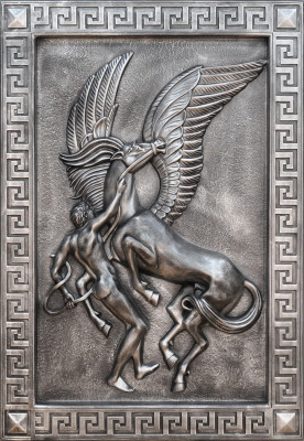 Pegasus wandreliëf in antieke stijl, reliëf wand schilderij, antiek handgemaakt beeld paard.
