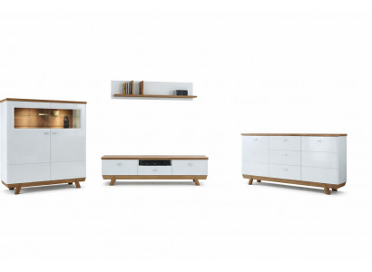 Woonkamer set met wandmeubel, sideboard, vitrine en rek in hotel design meubels nieuw.
