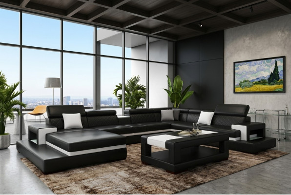 XXL Leren hoekbank Ontwerp Grote bank Bank Bekleding Hoek Stoel Decor Set  XXL Leren hoekbank Ontwerp Grote bank Bank Bekleding Hoek Stoel Decor Set