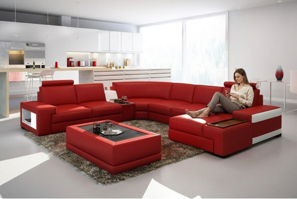 Leren bankstellen woonlandschap U-vorm ontwerp modern bankstel 5103 bankstellen