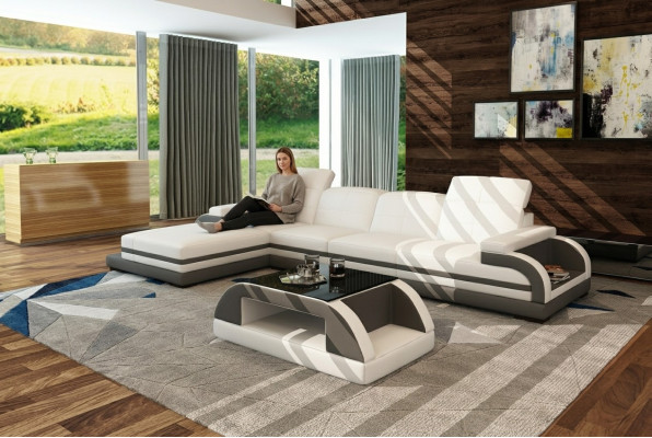 Leren bank bankstel woonlandschap L-vorm design moderne bank hoekbank bankstellen