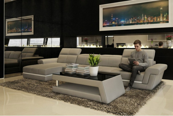 Leren bank bank woonlandschap L-vorm design modern bankstel 5136B banken