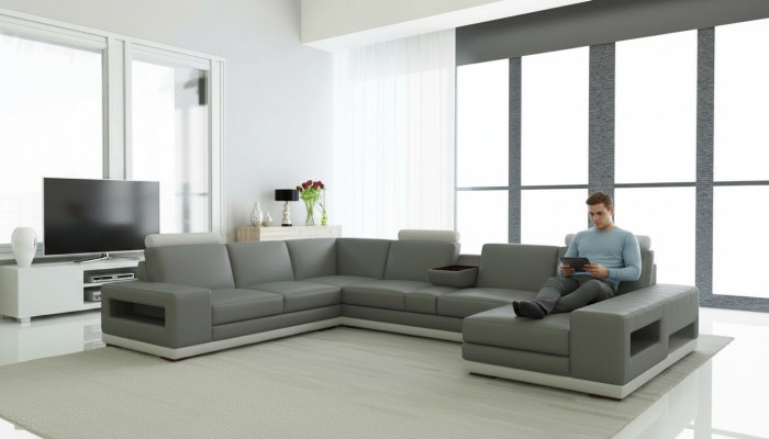 Leren bankstelbank woonlandschap U-vorm Ontwerp Moderne bank 5154 Leren bankstellen woongedeelte U-vorm Ontwerp Moderne bank 5154