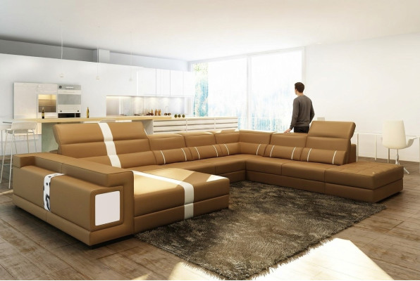 Luxe woonlandschap hoekbank bank bank gestoffeerd leer zit U-vorm