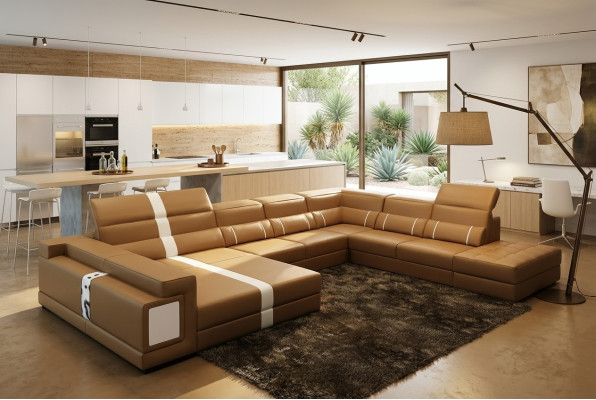Luxe woonlandschap hoekbank bank bank gestoffeerd leer zit U-vorm