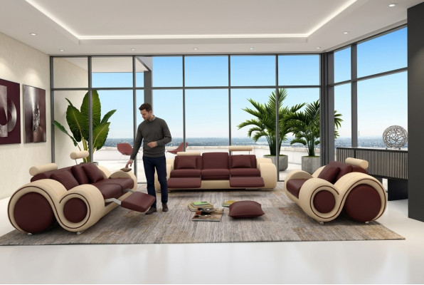 Ontwerp woonkamer gestoffeerde set bankstel van leer bank zitgroepen