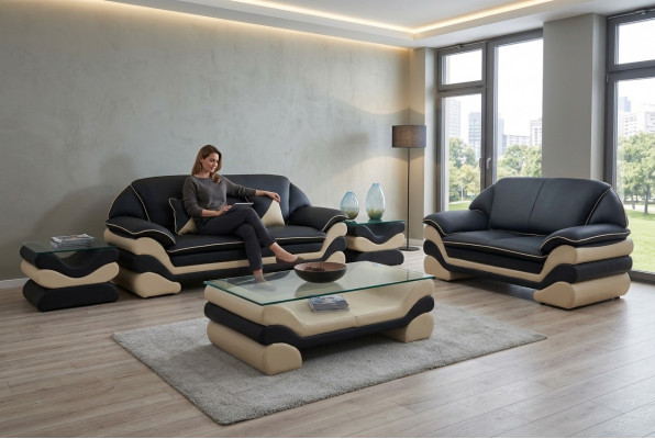 Klassieke luxe designer salontafel bankstel woonkamertafel leer