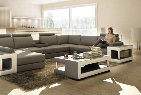 Luxe glazen salontafel woonkamer bijzettafel ontwerper tafel glas leer