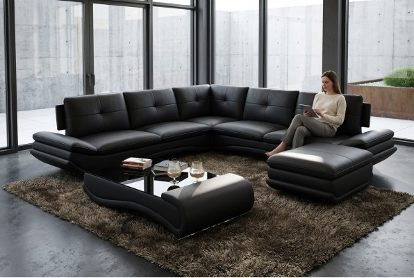 Sofa tafel design woonkamer glas lederen bank bank tafel koffie bijzettafel