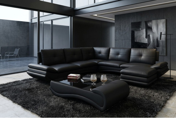 Sofa tafel design woonkamer glas lederen bank bank tafel koffie bijzettafel