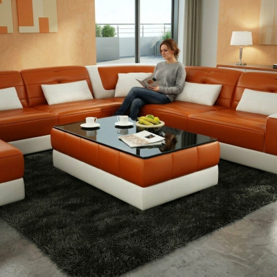 Sofatafel Ontwerp Tafel Woonkamer Glas Leder Bank Bank Bijzettafel Koffie