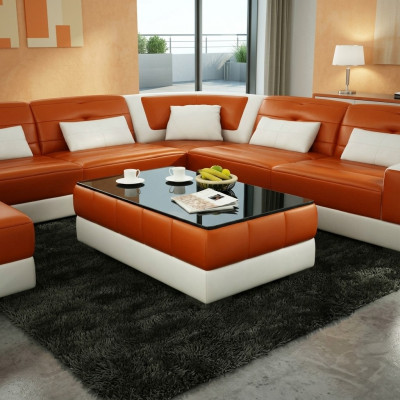 Sofatafel Ontwerp Tafel Woonkamer Glas Leder Bank Bank Bijzettafel Koffie