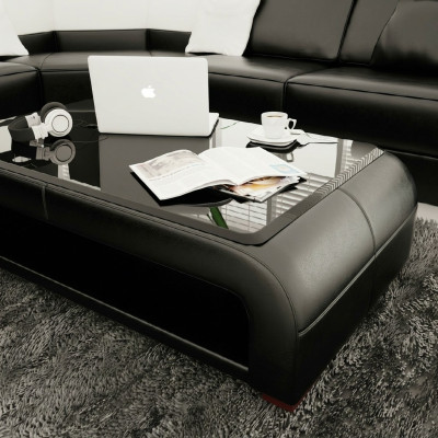 Sofa tafel Design tafel Woonkamer Glas Leder Bank Bijzettafel Koffie