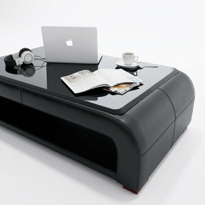 Sofa tafel Design tafel Woonkamer Glas Leder Bank Bijzettafel Koffie