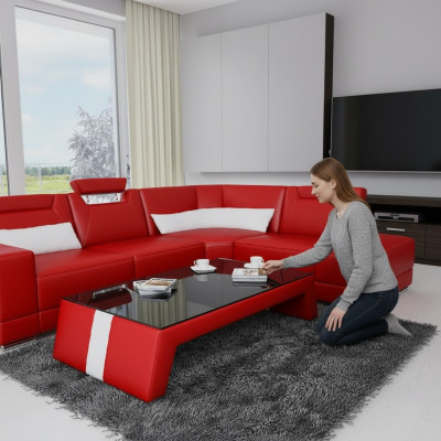 Moderne woonkamertafel salontafel tafel bijzettafel glas gestoffeerd leer tafels