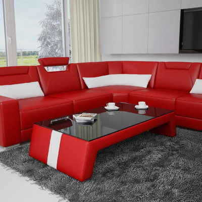 Moderne woonkamertafel salontafel tafel bijzettafel glas gestoffeerd leer tafels