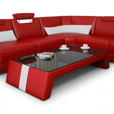 Moderne woonkamertafel salontafel tafel bijzettafel glas gestoffeerd leer tafels