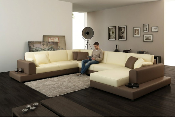 Woonlandschap woonkamer hoekbank leer bank bank bekleding zitplaats