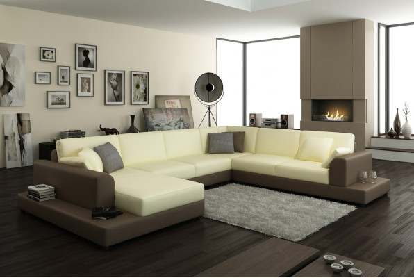 Woonlandschap woonkamer hoekbank leer bank bank bekleding zitplaats