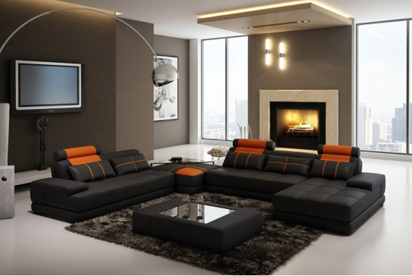 Designer gewatteerde leren hoekbank U-vormige moderne bank woonlandschap