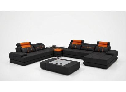 Designer gewatteerde leren hoekbank U-vormige moderne bank woonlandschap