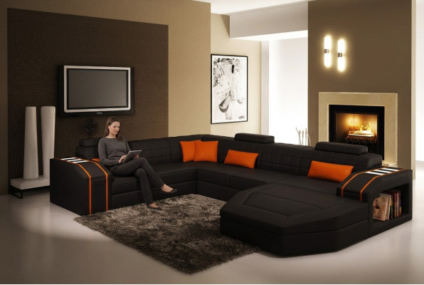 Woonlandschap Woonkamer Hoekbank Lederen Bank Bank Bekleding Set