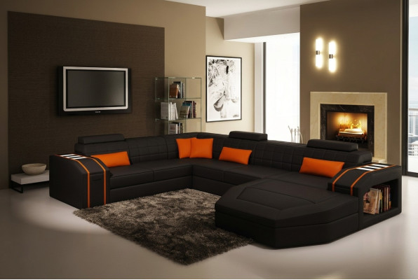 Woonlandschap Woonkamer Hoekbank Lederen Bank Bank Bekleding Set