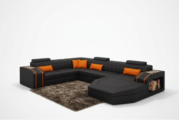 Woonlandschap Woonkamer Hoekbank Lederen Bank Bank Bekleding Set