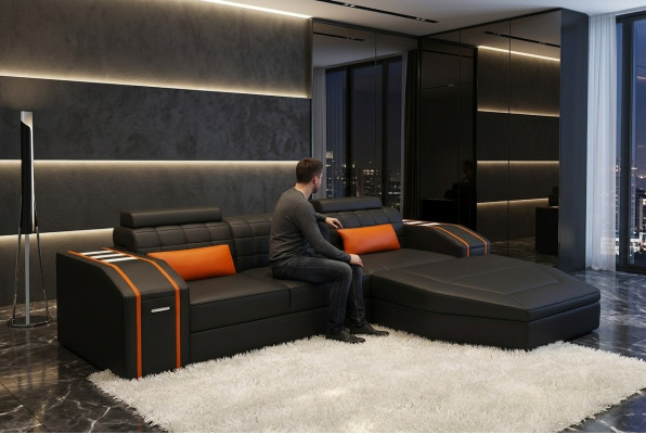 Verlichte woonkamer lederen bank bank hoekbank modulaire bank groot
