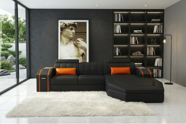 Verlichte woonkamer lederen bank bank hoekbank modulaire bank groot