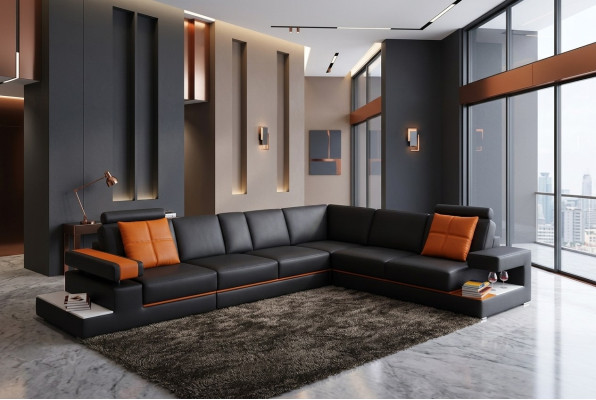 Moderne woonkamer hoekbank bank lederen bank met verlichting bank