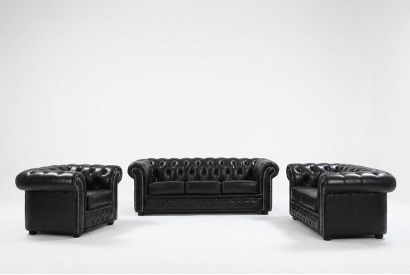 Chesterfield Bank Bank Bekleding Stoel Compleet Set Suite Lederen Banken Nieuw