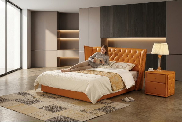 Ontwerper tweepersoonsbed bed bedden leer Chesterfield luxe hotel slaapkamer