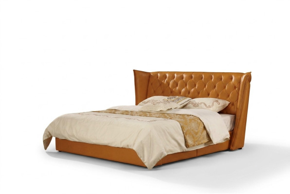 Ontwerper tweepersoonsbed bed bedden leer Chesterfield luxe hotel slaapkamer