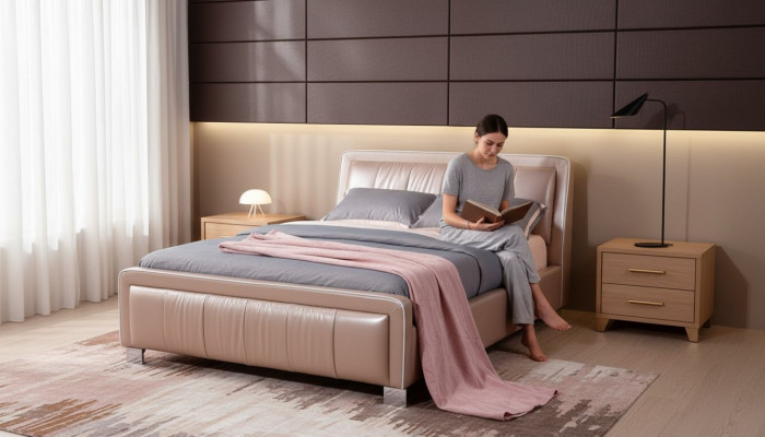 Ontwerper tweepersoonsbed bed bedden slaapkamer leer hotel luxe gestoffeerd