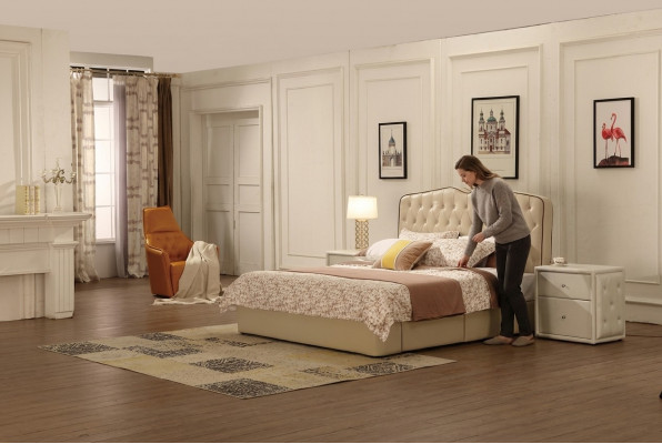 Modern design hotel bedden Bed XXL luxe dubbelleer Chesterfield