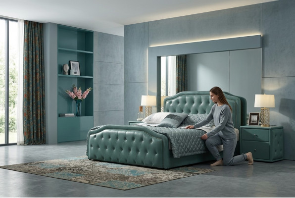 Modern ontwerp design hotelbed XXL bedden Luxe dubbel lederen Chesterfield 180x200cm