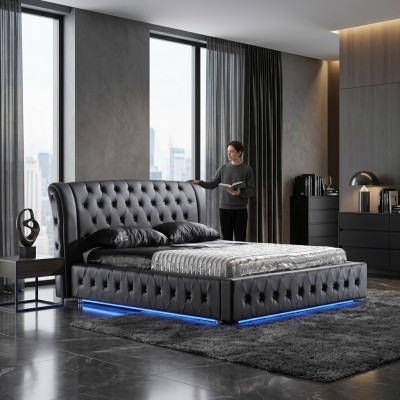 Modern hotelontwerp bed XXL bedden luxe dubbel lederen Chesterfield.