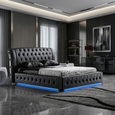 Modern hotelontwerp bed XXL bedden luxe dubbel lederen Chesterfield.