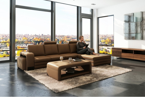 Leren bank Bankstellen Bankstellen XXL Hoekbank Woonlandschap L-vorm Design Modern