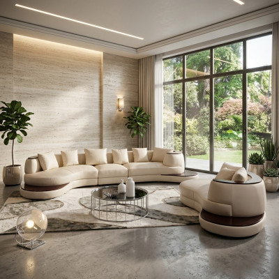 Moderne bankstel hoekbank leer bank bank stoffen ronde eiland