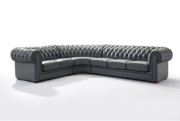 Klassieke Chesterfield gestoffeerde hoekbank in lederen decor.