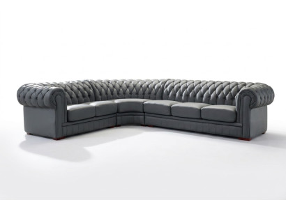Klassieke Chesterfield gestoffeerde hoekbank in lederen decor.