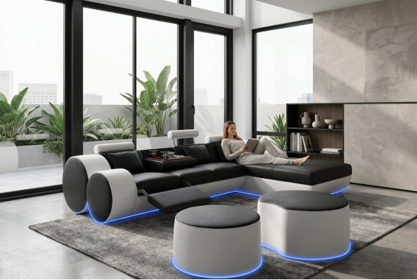 Leren bank Bank Woonlandschap L-vorm Ontwerp Modern Bankstel 3085  Leren bank Bank Woonlandschap L-vorm Ontwerp Modern Bankstel 3085