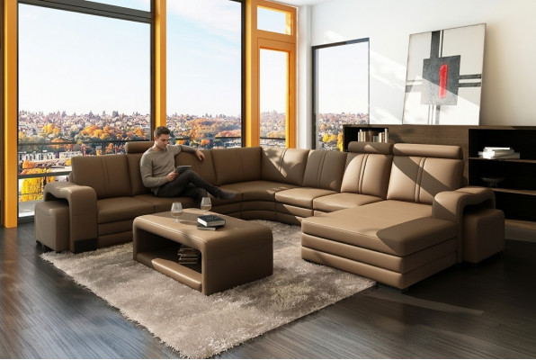 XXL Multifunctioneel leren bankstel Bank Grote bank Bekleding Decor Hoekbank Moderne